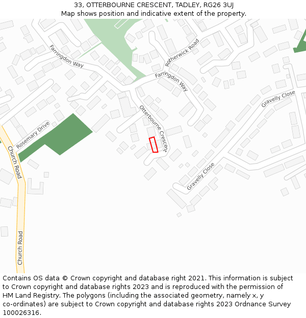 33, OTTERBOURNE CRESCENT, TADLEY, RG26 3UJ: Location map and indicative extent of plot