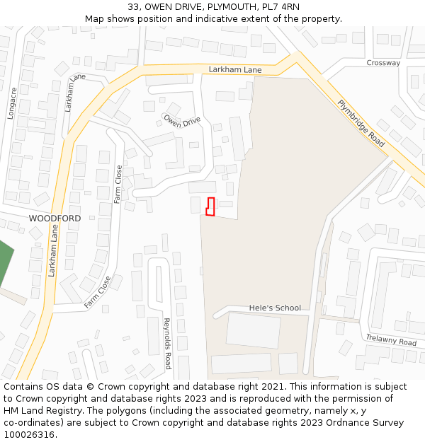 33, OWEN DRIVE, PLYMOUTH, PL7 4RN: Location map and indicative extent of plot