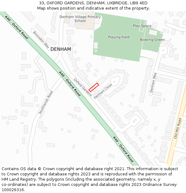 33, OXFORD GARDENS, DENHAM, UXBRIDGE, UB9 4ED: Location map and indicative extent of plot