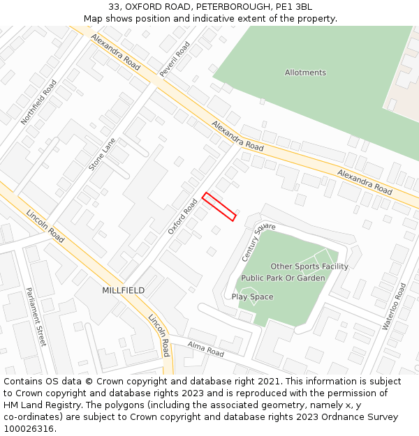 33, OXFORD ROAD, PETERBOROUGH, PE1 3BL: Location map and indicative extent of plot