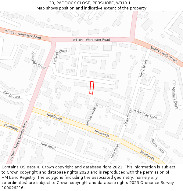 33, PADDOCK CLOSE, PERSHORE, WR10 1HJ: Location map and indicative extent of plot