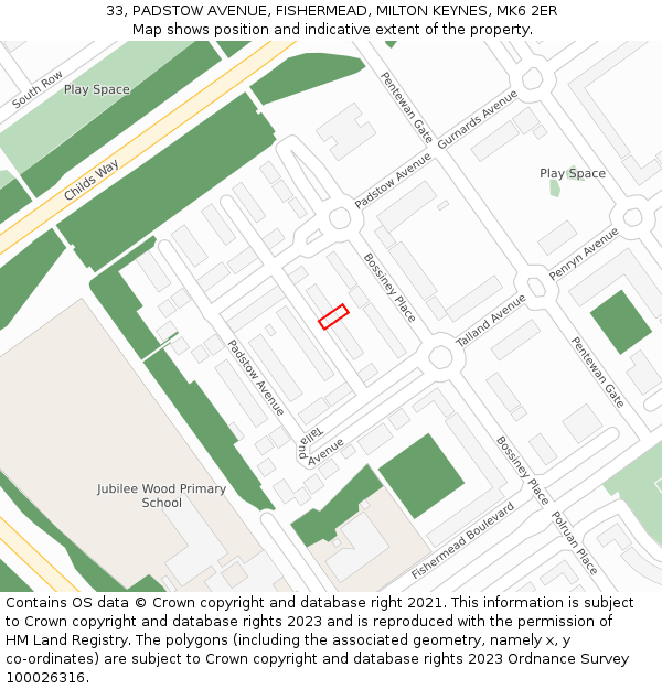 33, PADSTOW AVENUE, FISHERMEAD, MILTON KEYNES, MK6 2ER: Location map and indicative extent of plot