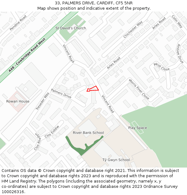 33, PALMERS DRIVE, CARDIFF, CF5 5NR: Location map and indicative extent of plot