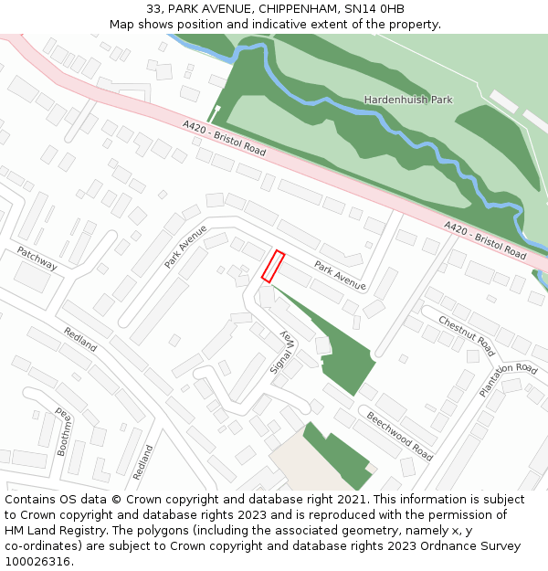 33, PARK AVENUE, CHIPPENHAM, SN14 0HB: Location map and indicative extent of plot