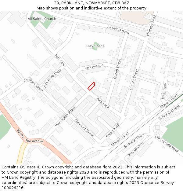 33, PARK LANE, NEWMARKET, CB8 8AZ: Location map and indicative extent of plot