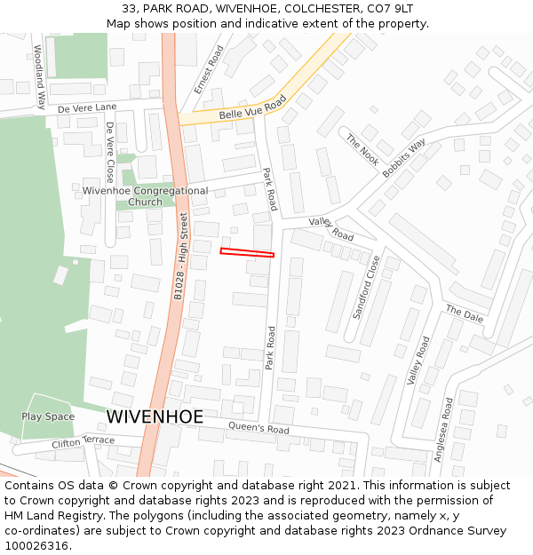 33, PARK ROAD, WIVENHOE, COLCHESTER, CO7 9LT: Location map and indicative extent of plot