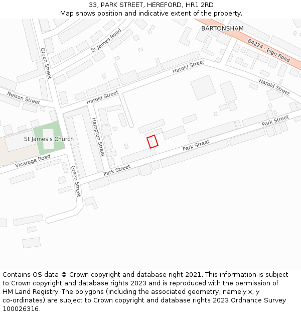 33, PARK STREET, HEREFORD, HR1 2RD: Location map and indicative extent of plot