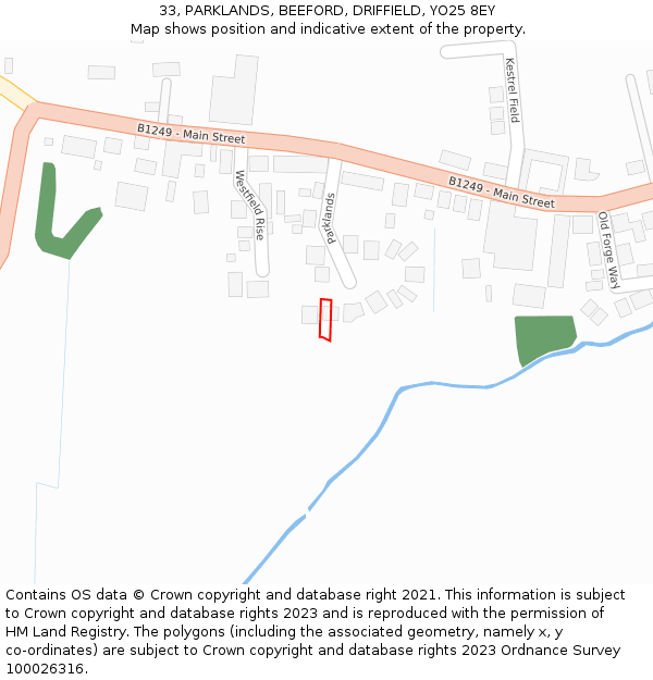 33, PARKLANDS, BEEFORD, DRIFFIELD, YO25 8EY: Location map and indicative extent of plot