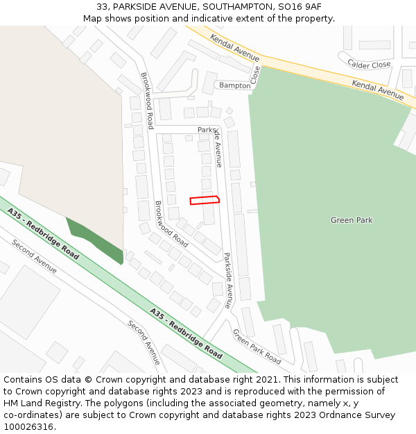 33, PARKSIDE AVENUE, SOUTHAMPTON, SO16 9AF: Location map and indicative extent of plot