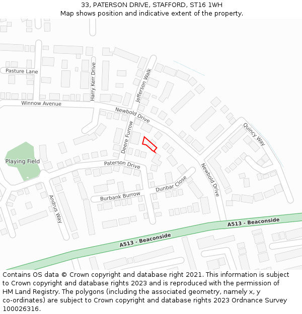 33, PATERSON DRIVE, STAFFORD, ST16 1WH: Location map and indicative extent of plot