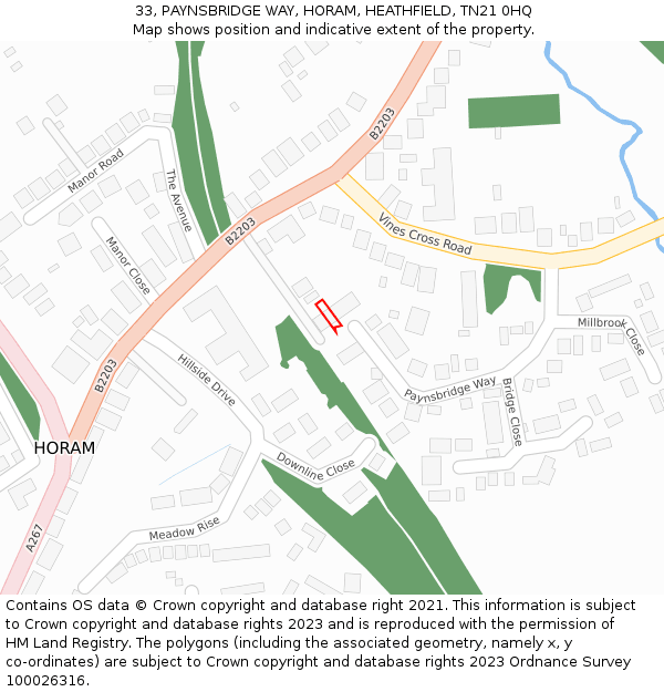 33, PAYNSBRIDGE WAY, HORAM, HEATHFIELD, TN21 0HQ: Location map and indicative extent of plot