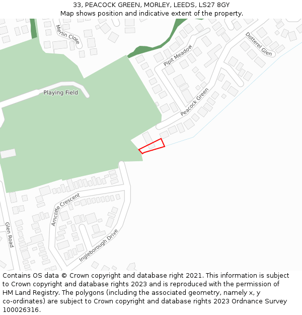 33, PEACOCK GREEN, MORLEY, LEEDS, LS27 8GY: Location map and indicative extent of plot