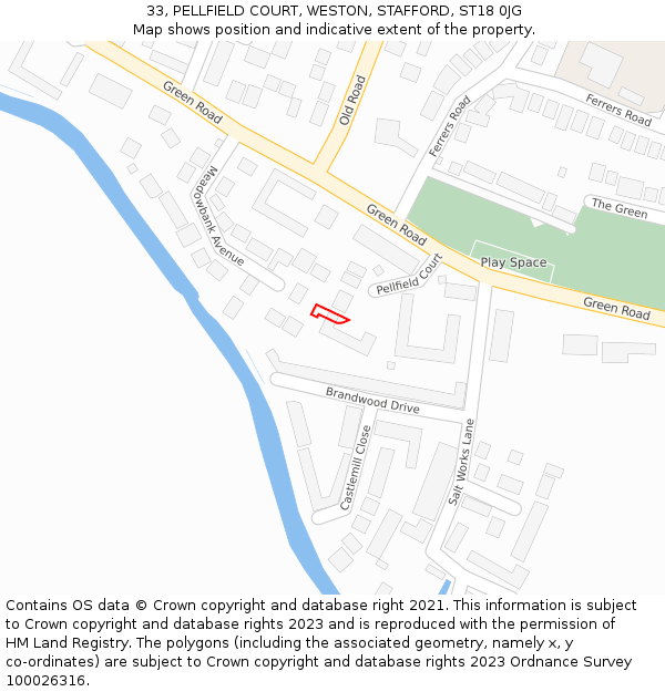 33, PELLFIELD COURT, WESTON, STAFFORD, ST18 0JG: Location map and indicative extent of plot