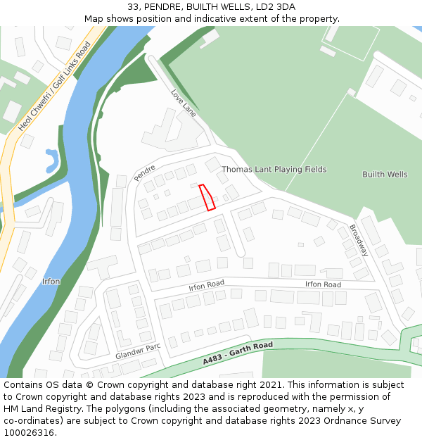 33, PENDRE, BUILTH WELLS, LD2 3DA: Location map and indicative extent of plot