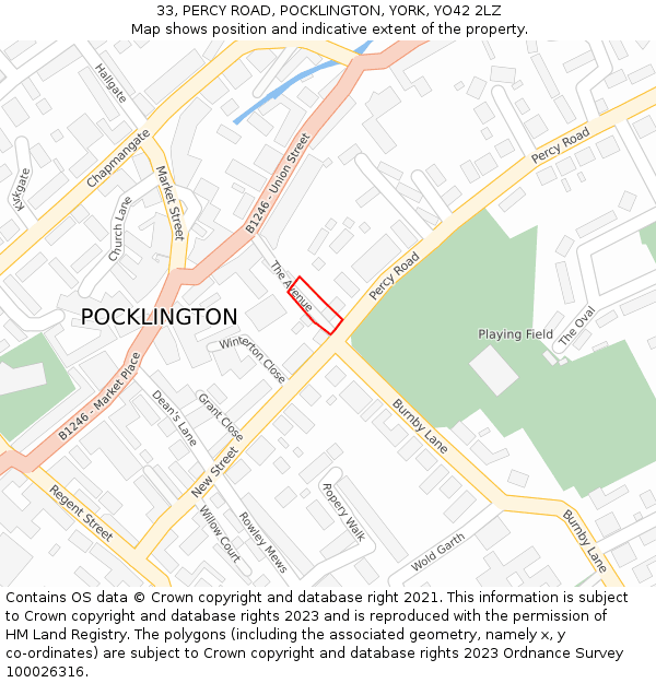 33, PERCY ROAD, POCKLINGTON, YORK, YO42 2LZ: Location map and indicative extent of plot