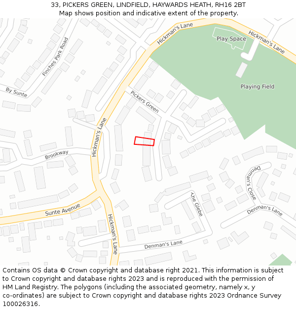 33, PICKERS GREEN, LINDFIELD, HAYWARDS HEATH, RH16 2BT: Location map and indicative extent of plot