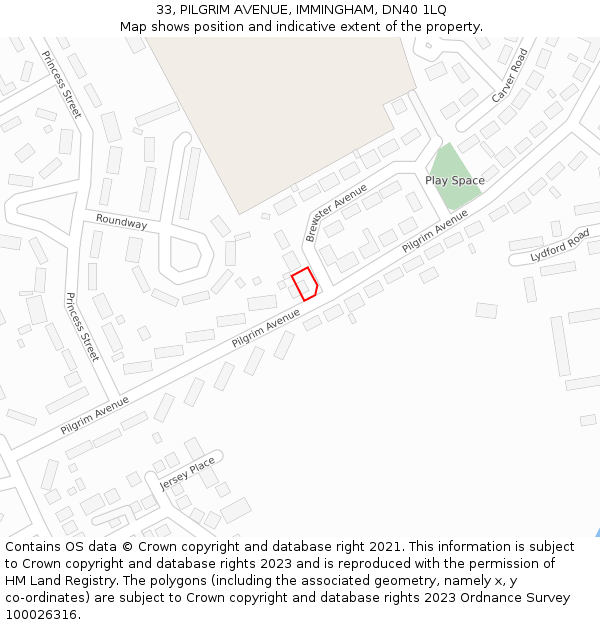 33, PILGRIM AVENUE, IMMINGHAM, DN40 1LQ: Location map and indicative extent of plot