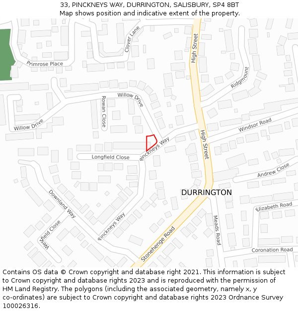 33, PINCKNEYS WAY, DURRINGTON, SALISBURY, SP4 8BT: Location map and indicative extent of plot