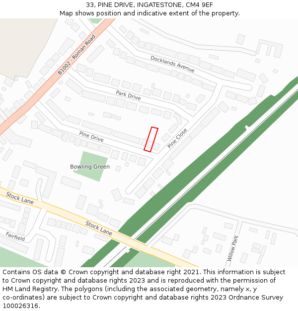 33, PINE DRIVE, INGATESTONE, CM4 9EF: Location map and indicative extent of plot