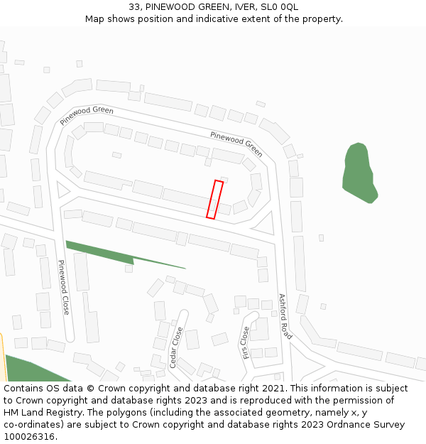 33, PINEWOOD GREEN, IVER, SL0 0QL: Location map and indicative extent of plot