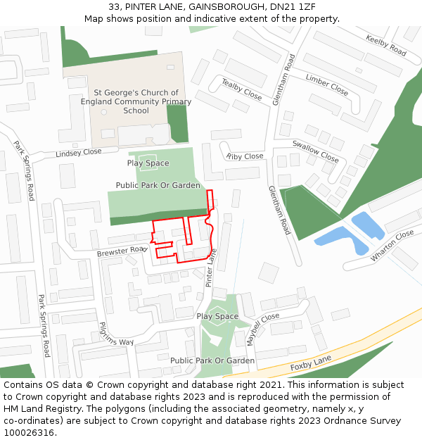 33, PINTER LANE, GAINSBOROUGH, DN21 1ZF: Location map and indicative extent of plot