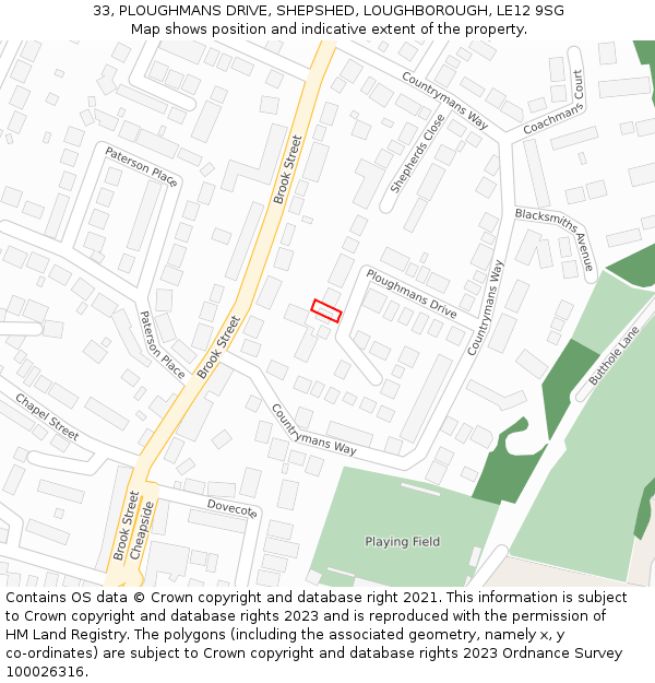 33, PLOUGHMANS DRIVE, SHEPSHED, LOUGHBOROUGH, LE12 9SG: Location map and indicative extent of plot