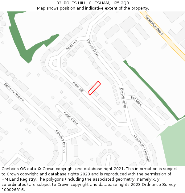 33, POLES HILL, CHESHAM, HP5 2QR: Location map and indicative extent of plot