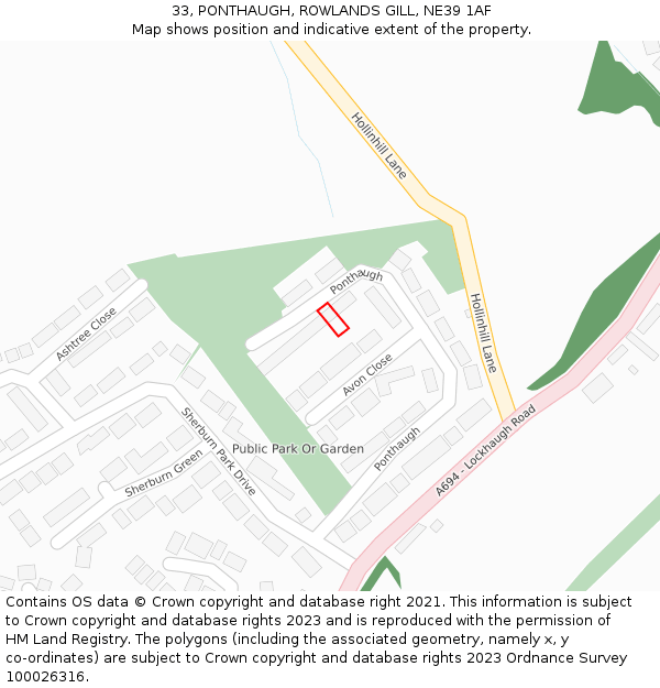 33, PONTHAUGH, ROWLANDS GILL, NE39 1AF: Location map and indicative extent of plot