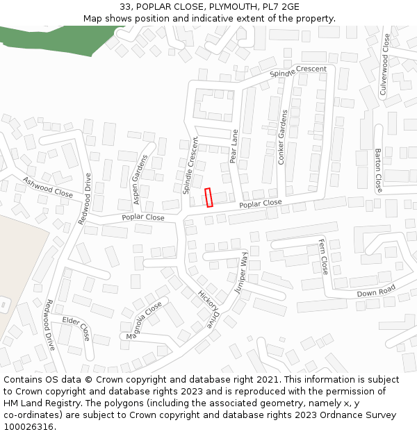 33, POPLAR CLOSE, PLYMOUTH, PL7 2GE: Location map and indicative extent of plot