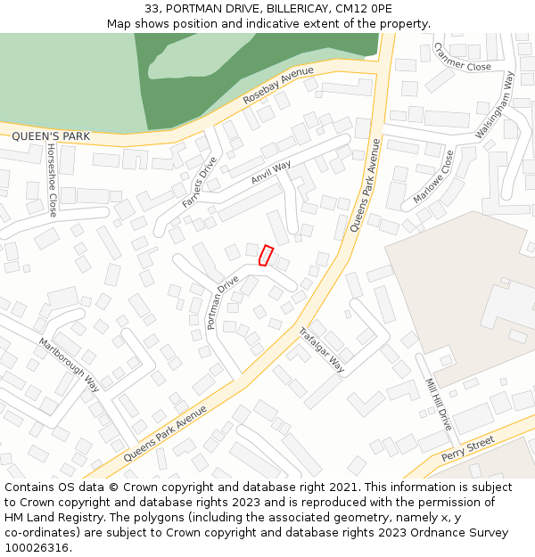 33, PORTMAN DRIVE, BILLERICAY, CM12 0PE: Location map and indicative extent of plot