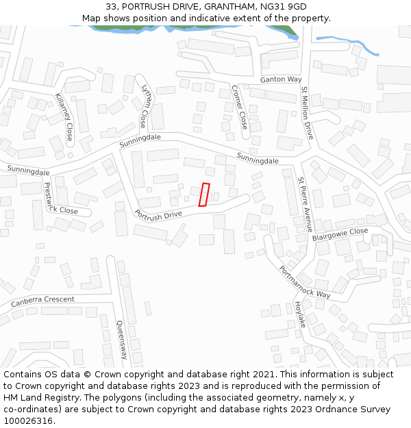 33, PORTRUSH DRIVE, GRANTHAM, NG31 9GD: Location map and indicative extent of plot