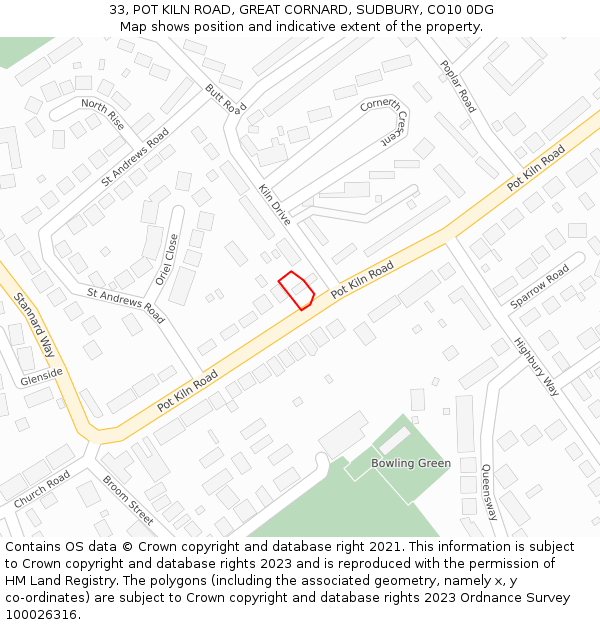 33, POT KILN ROAD, GREAT CORNARD, SUDBURY, CO10 0DG: Location map and indicative extent of plot