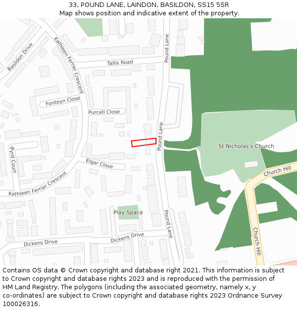 33, POUND LANE, LAINDON, BASILDON, SS15 5SR: Location map and indicative extent of plot