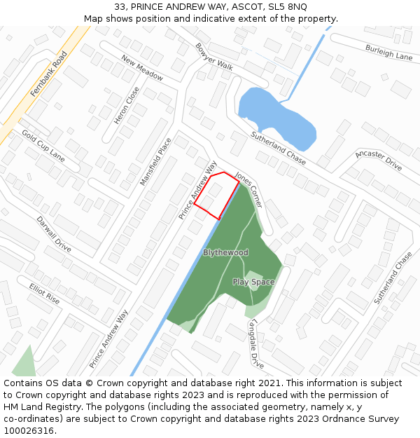 33, PRINCE ANDREW WAY, ASCOT, SL5 8NQ: Location map and indicative extent of plot