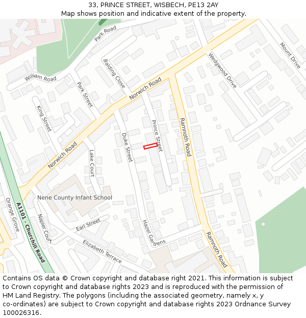 33, PRINCE STREET, WISBECH, PE13 2AY: Location map and indicative extent of plot