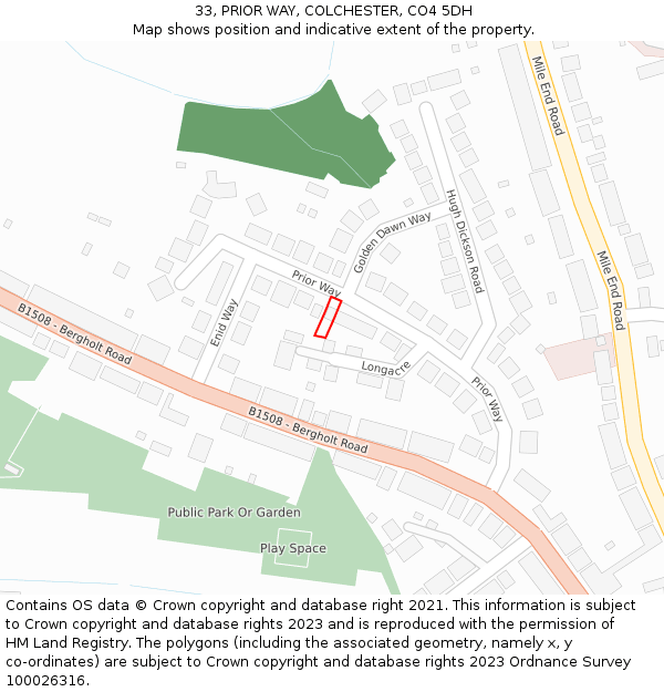 33, PRIOR WAY, COLCHESTER, CO4 5DH: Location map and indicative extent of plot