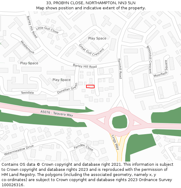 33, PROBYN CLOSE, NORTHAMPTON, NN3 5LN: Location map and indicative extent of plot