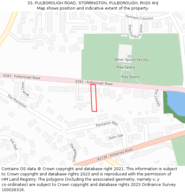 33, PULBOROUGH ROAD, STORRINGTON, PULBOROUGH, RH20 4HJ: Location map and indicative extent of plot