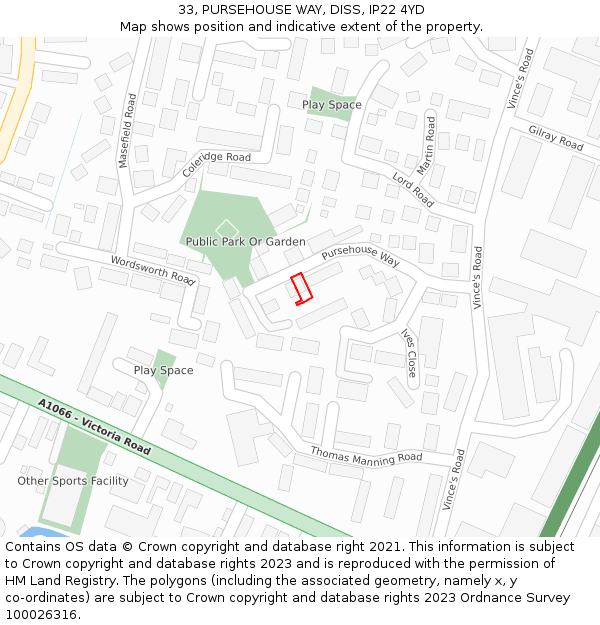 33, PURSEHOUSE WAY, DISS, IP22 4YD: Location map and indicative extent of plot