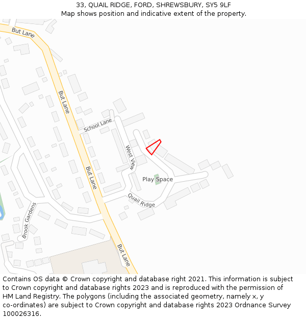 33, QUAIL RIDGE, FORD, SHREWSBURY, SY5 9LF: Location map and indicative extent of plot