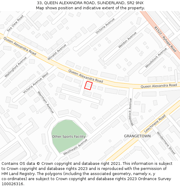 33, QUEEN ALEXANDRA ROAD, SUNDERLAND, SR2 9NX: Location map and indicative extent of plot