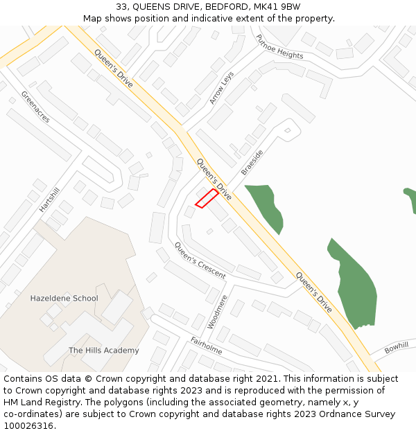 33, QUEENS DRIVE, BEDFORD, MK41 9BW: Location map and indicative extent of plot