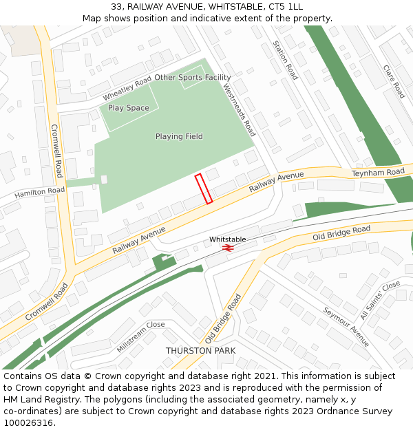 33, RAILWAY AVENUE, WHITSTABLE, CT5 1LL: Location map and indicative extent of plot