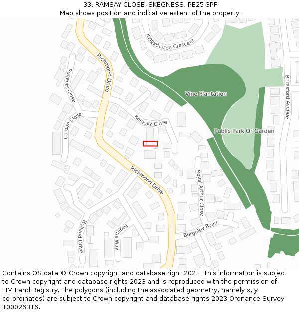 33, RAMSAY CLOSE, SKEGNESS, PE25 3PF: Location map and indicative extent of plot