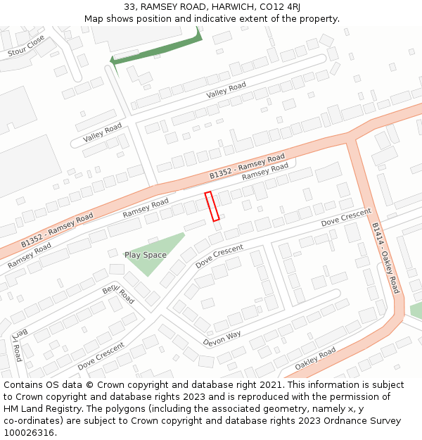 33, RAMSEY ROAD, HARWICH, CO12 4RJ: Location map and indicative extent of plot