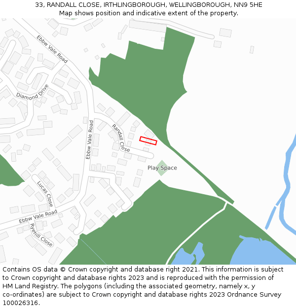 33, RANDALL CLOSE, IRTHLINGBOROUGH, WELLINGBOROUGH, NN9 5HE: Location map and indicative extent of plot