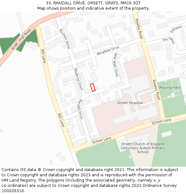 33, RANDALL DRIVE, ORSETT, GRAYS, RM16 3GT: Location map and indicative extent of plot