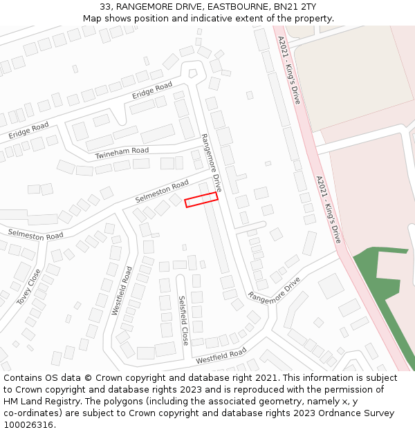 33, RANGEMORE DRIVE, EASTBOURNE, BN21 2TY: Location map and indicative extent of plot