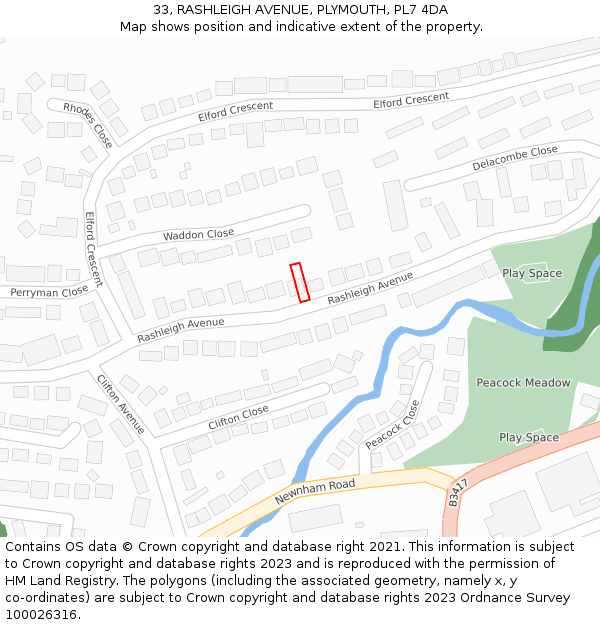 33, RASHLEIGH AVENUE, PLYMOUTH, PL7 4DA: Location map and indicative extent of plot