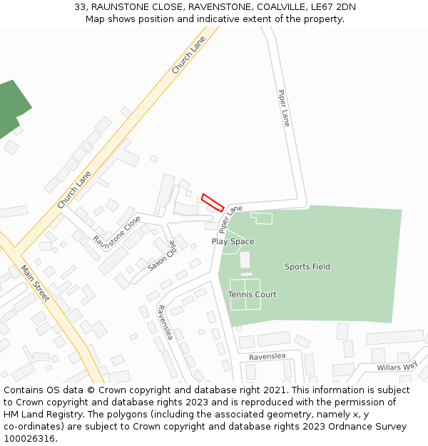 33, RAUNSTONE CLOSE, RAVENSTONE, COALVILLE, LE67 2DN: Location map and indicative extent of plot